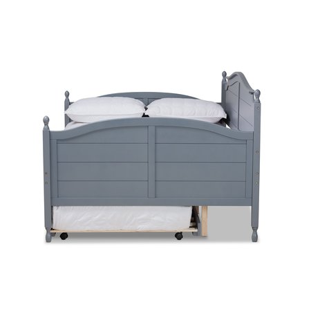 Baxton Studio Mara Cottage Farmhouse Grey Finished Wood Full Size Daybed with Roll-out Trundle Bed 181-11170-Zoro